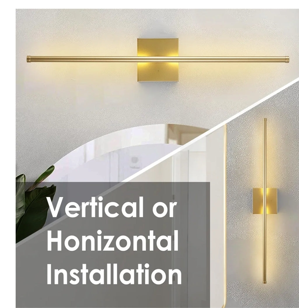 Modern Wall Sconces Set of Two, Dimmable Hardwired Wall Sconces, 350° Rotate, LED Matte Gold Wall Light Fixtures, 3000K Warm Light for Bathroom, Living Room,27.8 Inch
