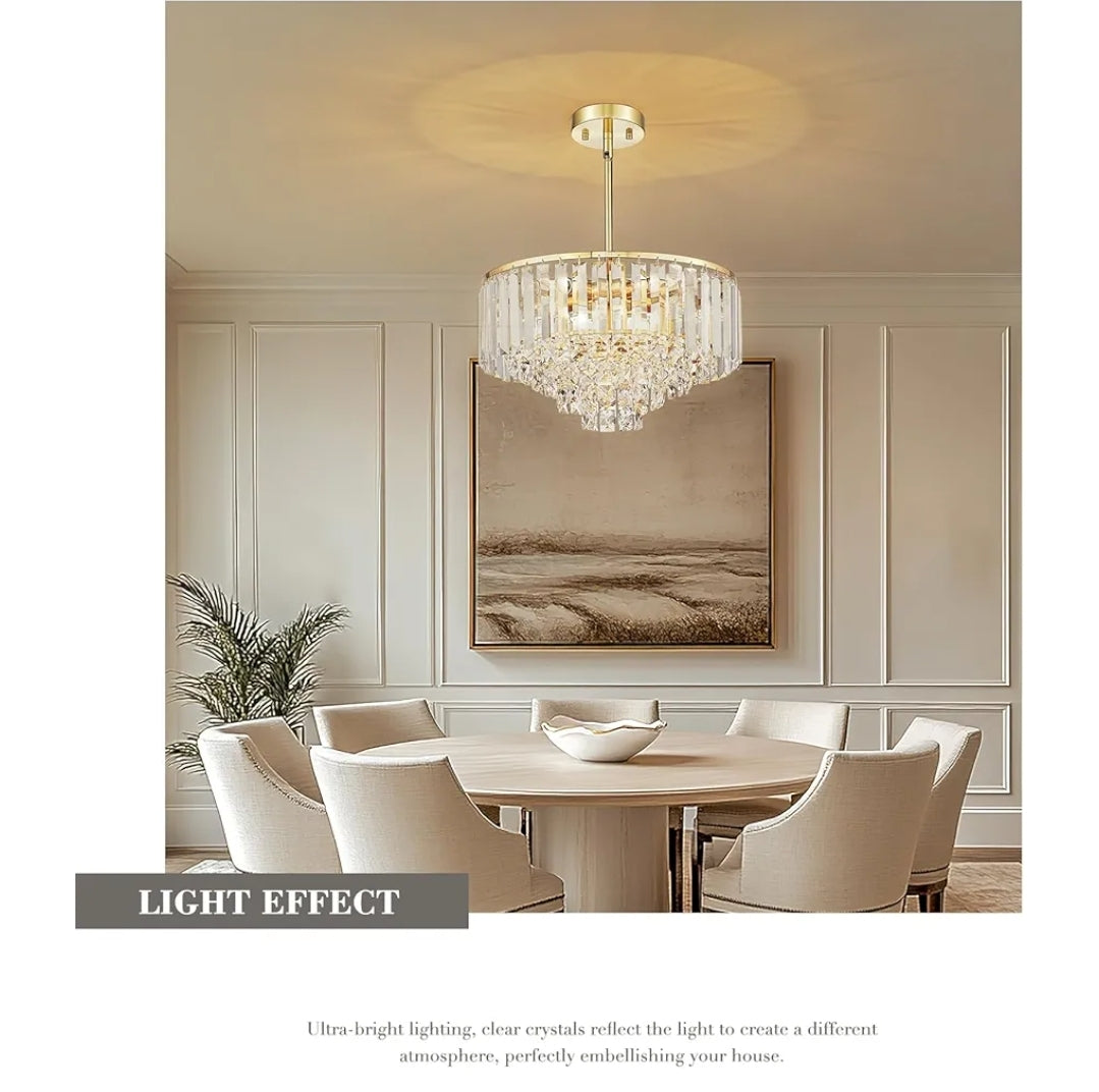 15'' Gold Chandelier, 5-Tier Crystal Chandelier, Modern Pendant Light for Dining Room Kitchen Island Bedroom Entryway, CC4215-5W-PG