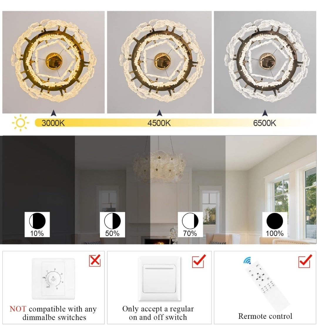 Modern Gold Glass LED Chandelier 20" Elegant Lotus Leaf Dimmable Ceiling Chandeliers with Remote Control Luxury for Foyer Entryway Living Dining Room(3000K-6500K)