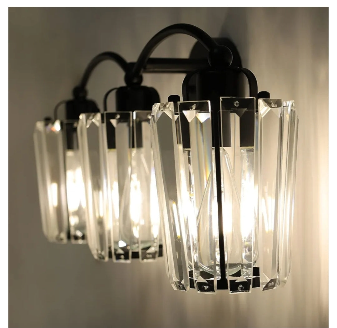 Aipsun Crystal Vanity Light Fixtures Modern Crystal Bathroom Light Fixtures Black Vanity Lights for Bathroom E26 Base (Exclude Bulb)