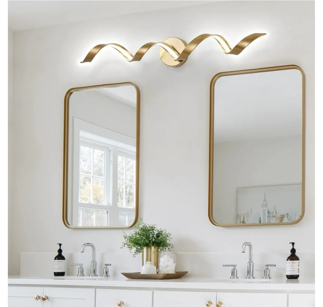 Dimmable Modern LED Bathroom Vanity Light 32 inch, 20W Spiral Design Gold Wall Light Fixtures for Bathroom, Living Room and Hallway, 6000K White Light