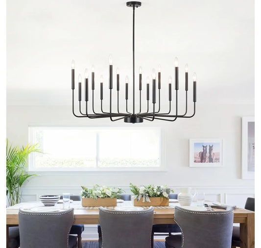 Large Black Chandeliers for Dining Room Light Fixture 16 Lights Modern Farmhouse Chandelier Rustic Hanging Pendant Light Fixtures Candle Chandelier for Living Room Kitchen Island Entryway Foyer