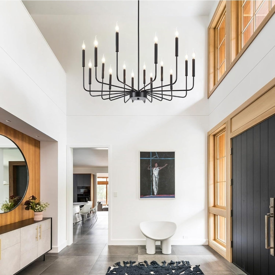 Large Black Chandeliers for Dining Room Light Fixture 16 Lights Modern Farmhouse Chandelier Rustic Hanging Pendant Light Fixtures Candle Chandelier for Living Room Kitchen Island Entryway Foyer