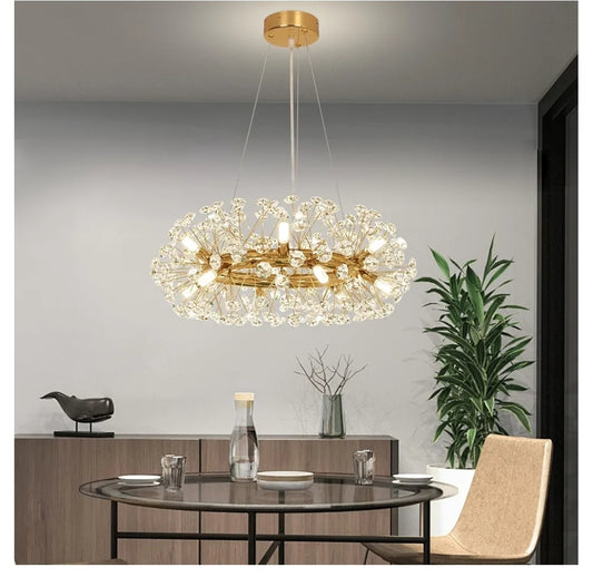 Modern Crystal Dandelion Chandelier - 12-Light Gold for Dining Room - Large Luxury K9 Crystal (Included G9 Bulbs)