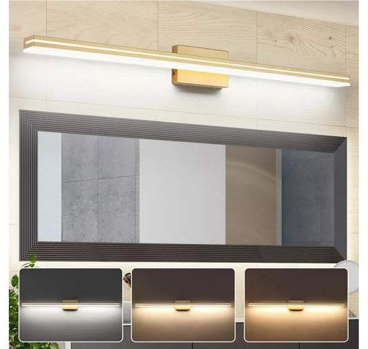 SineRise LED Modern Bathroom Vanity Light Fixtures (48-Inch, 3000K/4000K/6000K, Dimmable), Gold Modern Acrylic Bathroom Wall Lighting Fixtures Over Mirror